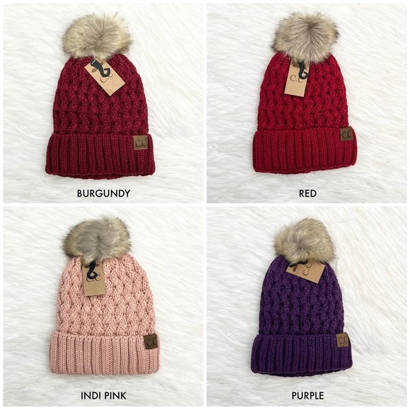 C.C Beanies Lattice Lined Pom Beanie for Adults, Winter Hats, Premium Hats - Picture 7 of 8